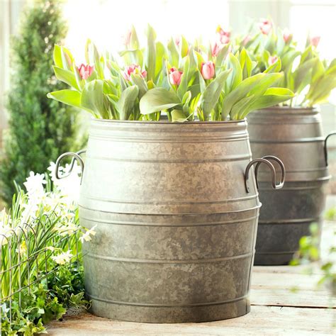 steel barrel flower box|Galvanized Metal Pots & Planters at Lowes.com.